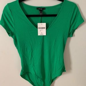 GREEN V-NECK BODYSUIT NWT